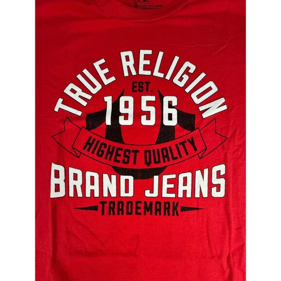 True Religion Mens Graphic Tee XXL Red Cotton Crewneck 1956 - Picture 3 of 12